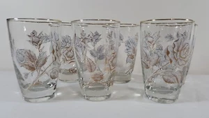 Libbey White Rose Embossed Juice Tumbler Glasses Gold Trim White Roses - Picture 1 of 6