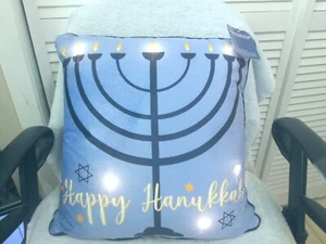 Happy Hanukkah Decorative Pillow Lights Up Menorah New 16" X 17" - Picture 1 of 3