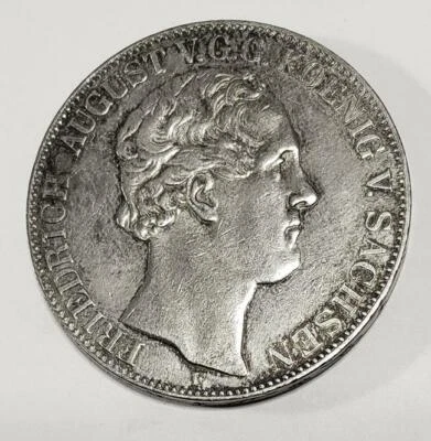 2 Thaler 1854-F Saxony German States King Friedrich August Silver Xf - Image 1 of 2