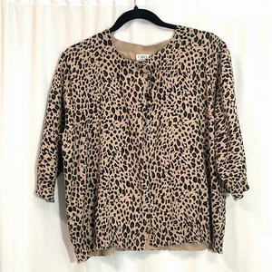 Cato Women Tan & Brown Leopard Print One-Button Cardigan 18/20W 3/4 Sleeve - Picture 1 of 14
