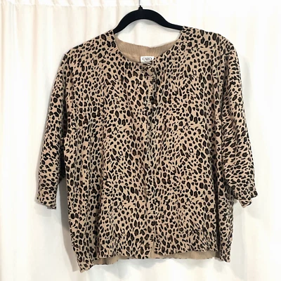 Cárdigan de un botón con estampado de leopardo marrón y tostado Cato para mujer manga 18/20 W 3/4 Foto 1 de 4