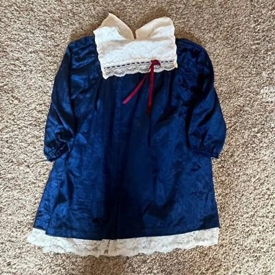 Vestido Vintage Niñas Jacquard Terciopelo Floral Encaje Cuello Foto 1 de 3