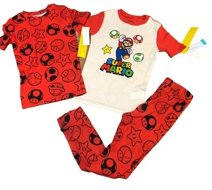 Super Mario Pajamas Boys XS 4/5 Cotton 4-Piece Nintendo Gaming Kart Sleepwear - Picture 1 of 5