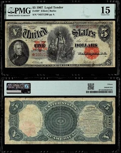 FR.#89* US 1907 $5 Legal Tender Woodchopper **STAR NOTE*** PMG CHOICE FINE 15 - Picture 1 of 2