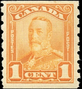 Canada Mint H F-VF 1c Scott #160 COIL 1929 KGV Scroll Issue Stamp - Bild 1 von 2