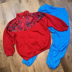 Vtg 1980s 1990s Track Suit Womens XL Sweatshirt Jacket Windbreaker Pants Hip Hop - Picture 1 of 11