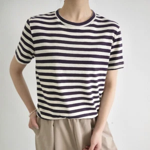 Classic Striped Round Neck Top 2025 Short Sleeved Women's T-shirt Cool Summer - Picture 1 of 17