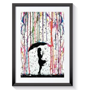 PARAGUAS DE COLOR RAIN GIRL ENMARCADO IMPRESIÓN SIN ENMARCAR PÓSTER DE PARED ARTE GRAFFITI A3 A4 - Imagen 1 de 17