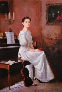 Pianist - 36"x24"  Hand Painted Oil Painting - Picture 1 of 5