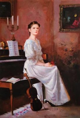 Pianist - 36"x24"  Hand Painted Oil Painting - Image 1 of 4