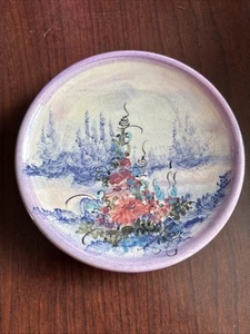 "Plato de cerámica vintage de 3"" hecho a mano y pintado a mano adorno decoración" - Imagen 1 de 3