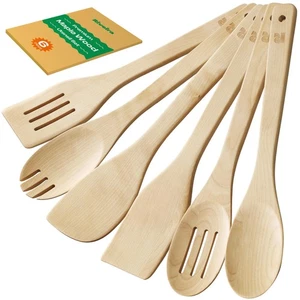 Juego de 6 cucharas y espátulas premium de madera de arce para... - Imagen 1 de 7