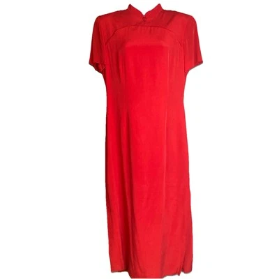 Vestido De Colección Liz Claiborne Mujer Rojo Seda Talla 10 19x50 Cuello Mandarín Forrado Foto 1 de 4