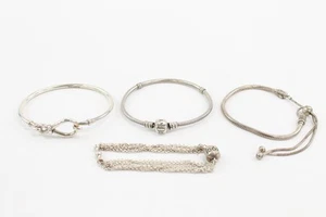 Pandora Sterling Silver Bracelets Tiered Bangle Slider Hook Clasp x 4 (48g) - Picture 1 of 5