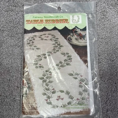 Fairway Needlcraft Co. Lace Edged Stamped Table Runner #27014 Ivy Pattern New - Image 1 of 3