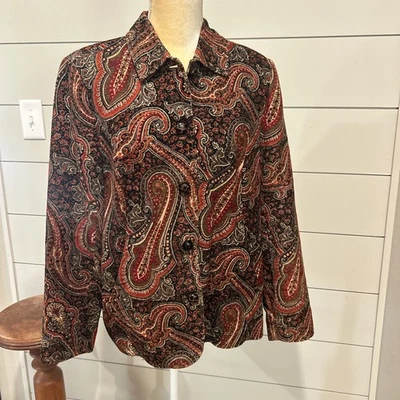 COLDWATER CREEK BLAZER BROWN PAISLEY CORDUROY BLAZER M RODEO WESTERN COUNTRY FAL Foto 1 de 4
