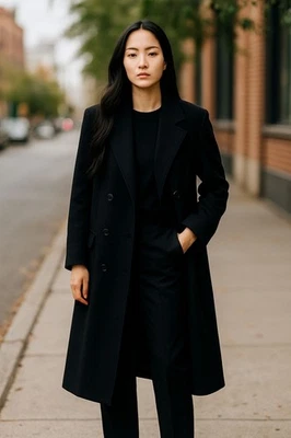 Abrigo largo de lana para mujer Marvin Richards talla 14 negro carbón excelente estado Foto 1 de 3