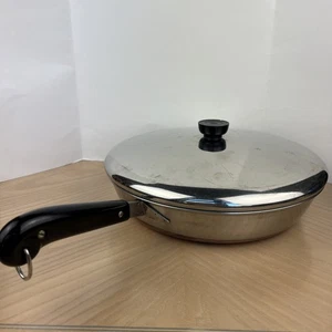 Pre 1968 Revere Ware 12" Copper Bottom Skillet Fry Pan & Lid Double Circle PAT - Picture 1 of 9