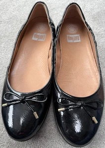 Fitflop Superbendy Ballerina Black Patent Leather Bow Pumps - Size 8 - Picture 1 of 10