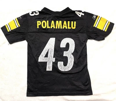 Camiseta Reebok Troy Polamalu Steelers Juvenil Pequeña Negra NFL Foto 1 de 4