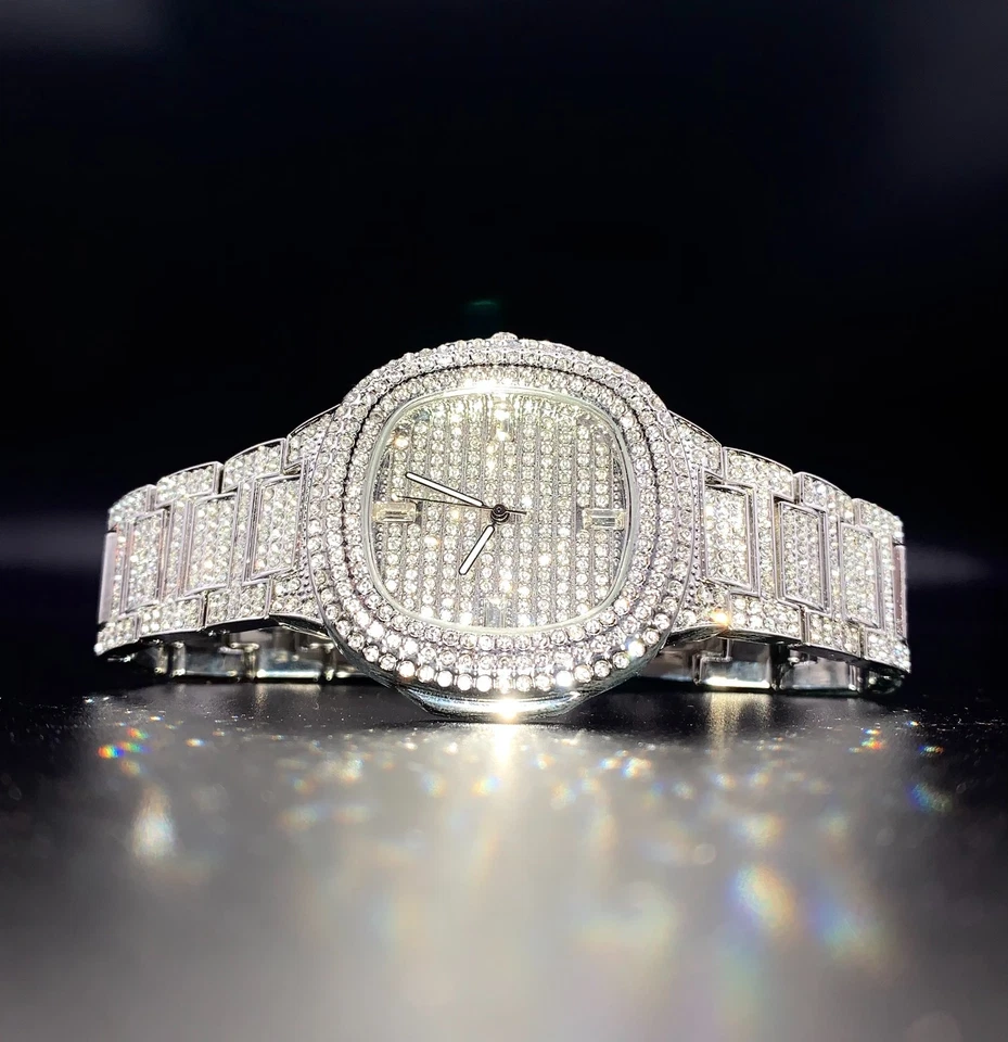 Men's Luxury Square Hip-Hop CZ Diamond Stone 18k Gold Plated Iced-Out Watch - Image 1 of 3