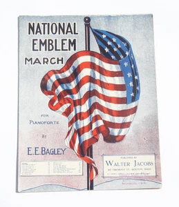 1911 "NATIONAL EMBLEM MARCH"" PARTITURAS DE PIANO PATRIÓTICA CANCIÓN BAGLEY BANDERA DE EE. UU. - Imagen 1 de 5