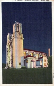 St. Cecilia's Cathedral At Night Omaha Nebraska Postcard Unposted - Picture 1 of 2