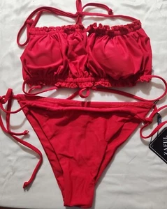 Sz Large Zaful Forever Young Lava Red Tie-On Bikini - Picture 1 of 2
