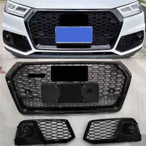 RSQ5 Front Honeycomb Mesh Grill + Fog Lamp Grilles For Audi Q5 SQ5 2018 2019 - Picture 1 of 4