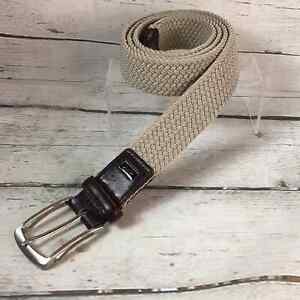 Greg Norman Braided Khaki Colored Fabric Stretch Belt with Leather Tab Size 44