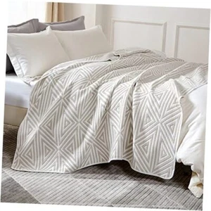 Cotton Blanket for Bed - Quilt 6 Layer Soft Thicken 400GSM Queen Light Tan - Picture 1 of 7