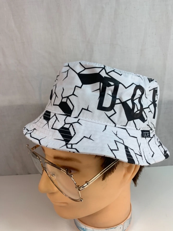 Sombrero cubo agrietado con logotipo de droga blanco, negro para hombre  Foto 1 de 4