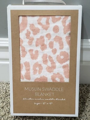 New NWT Boutique Mud Pie Girl Pink Leopard Print Muslin Swaddle Blanket 47 X 47 - Image 1 of 3