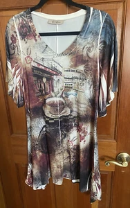 ARTSY FRANZÖSISCHE CAFE-MOTIV TUNIKA VON COVER CHARGE GRÖSSE MEDIUM, NEU OHNE ETIKETT - Bild 1 von 6