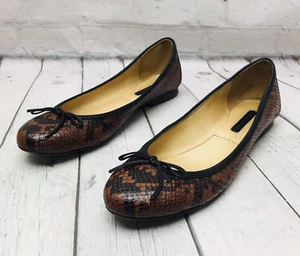 Longchamp Le Pliage Cuir Womens Ballet Flats US 7.5 /38 Bow Ballerina Snake Skin - Picture 1 of 11