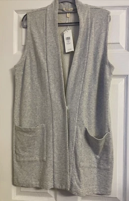 NUEVO CON ETIQUETAS $128 Chaleco Kimono Eileen Fisher Perla Oscura Lazo Retorcido Algodón Orgánico Terry M Foto 1 de 4