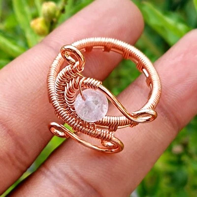 Trendy Rose Quartz Gemstone Copper Wire Wrap Ring Jewelry - Image 1 of 3