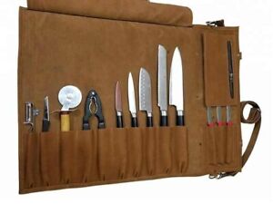 Lightweight Genuine Leather 13 Pockets Portable Professional Chef Knife Roll Bag