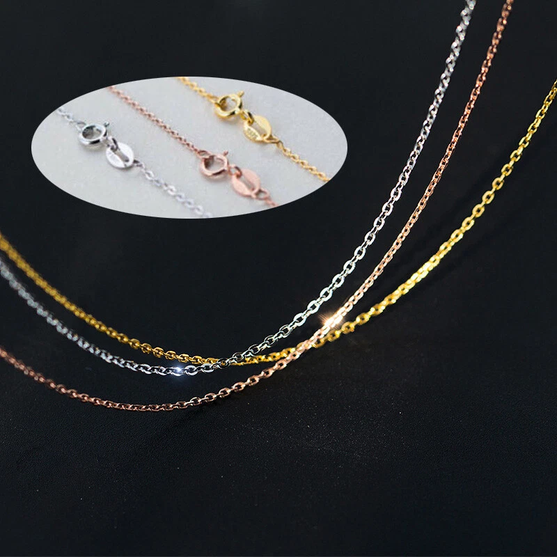 Real Solid 925 Sterling Silver Necklace 1.2mm Trace Chain Rose-Gold/Gold Stamped - Image 1 of 1