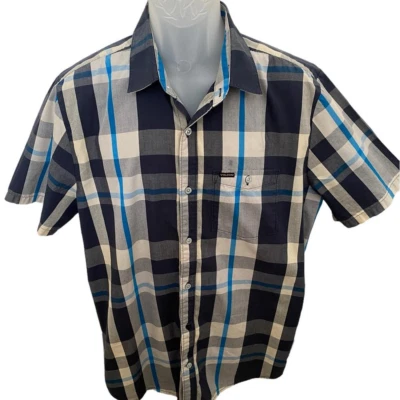 VOLCOM Stone Skate Blue & Gray Plaid Short Sleeve Collared Shirt Men L Large - Image 1 of 4