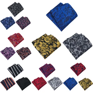 3 PCS Men’s Paisley Flower Stripe Pocket Square Handkerchief Wedding Party Hanky - Picture 1 of 7