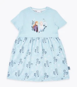 BNWT Marks+Spencer Girls Blue Disney Frozen 2 Elsa+Anna Dress 8-9yrs 100% Cotton - Picture 1 of 4