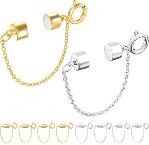 8Pcs Magnetic Bracelet Clasps and Closures with Safety Chain Never Fall Gold and - Picture 1 of 12