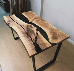 48"x24" Black Epoxy Live Edge Wood Dining Table | Custom Coffee Table Top - Picture 1 of 6
