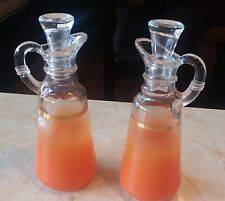 Vintage Blendo Orange MCM Oil and Vinegar Decanter Cruet Glass - Set of Two 