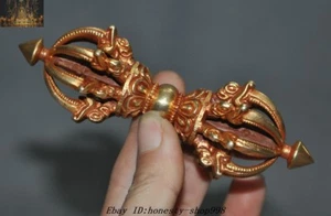 Tibet Tantra Tempel Bronze vergoldet 24K Gold Drachenkopf Vajra Phurpa Dorje Talisman - Bild 1 von 7