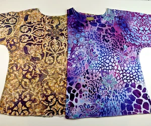 Lot of (2) Jane Ashley Shirts Womens M Brown Purple Short-Sleeve Beaded Floral - Picture 1 of 18
