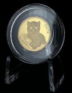 2023 FIJI - CATS 50 CENTS 1/10 OZ PURE GOLD PROOF LIKE COIN IN CAPSULE - Picture 1 of 2