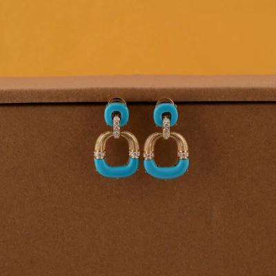 10.18 TCW Arizona Turquoise SI/H Diamond Dangle Earrings 14k Yellow Gold Gift - Image 1 of 4