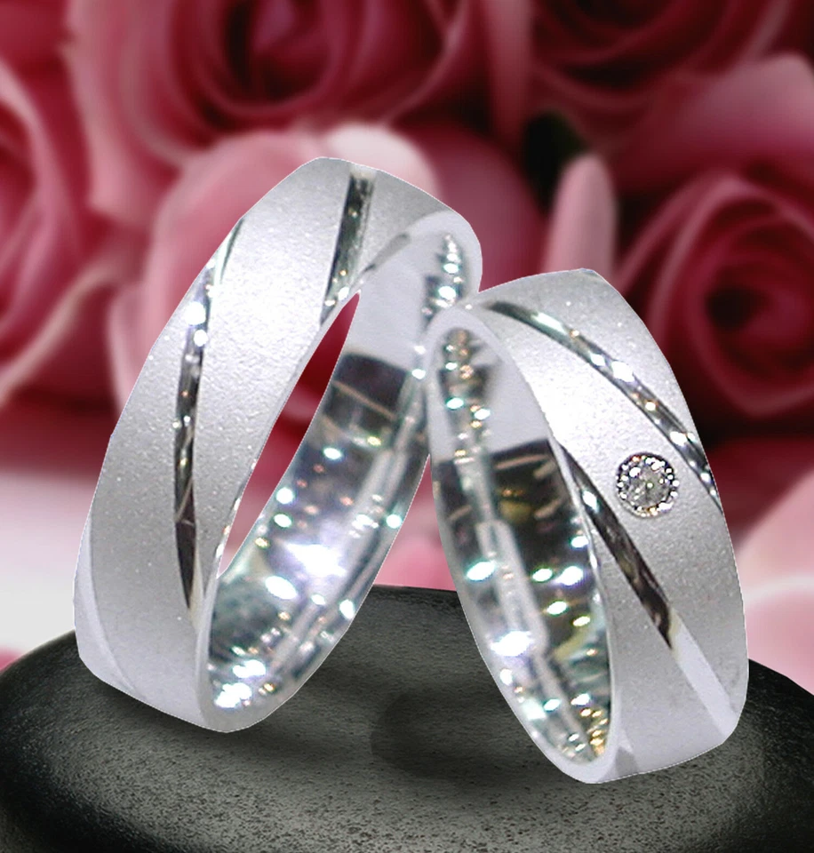 2 Ringe Trauringe Eheringe Verlobungsringe, Silber 925 , Gravur Gratis , J64-1 V - Bild 1 von 4